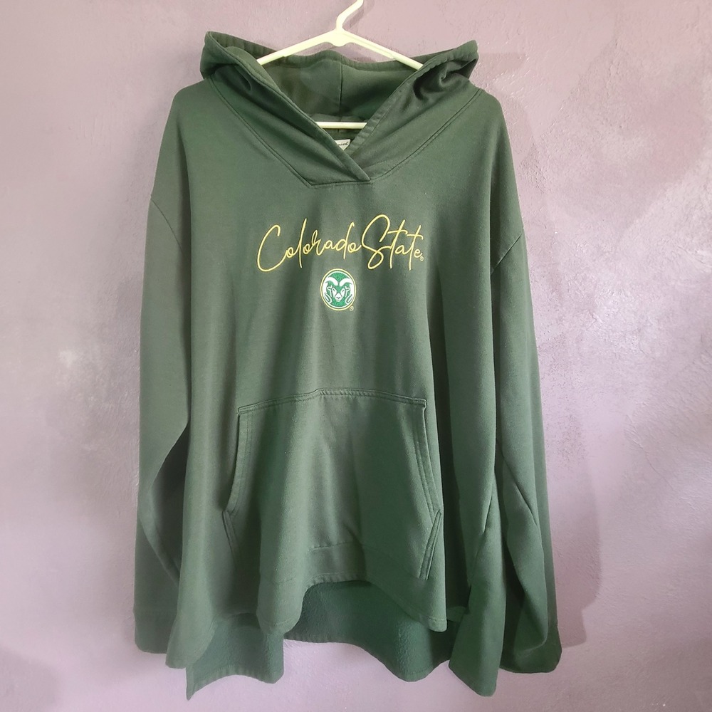 Champion Colorado State University Hoodie Women XL Green Hi-Lo CSU Rams Pullover